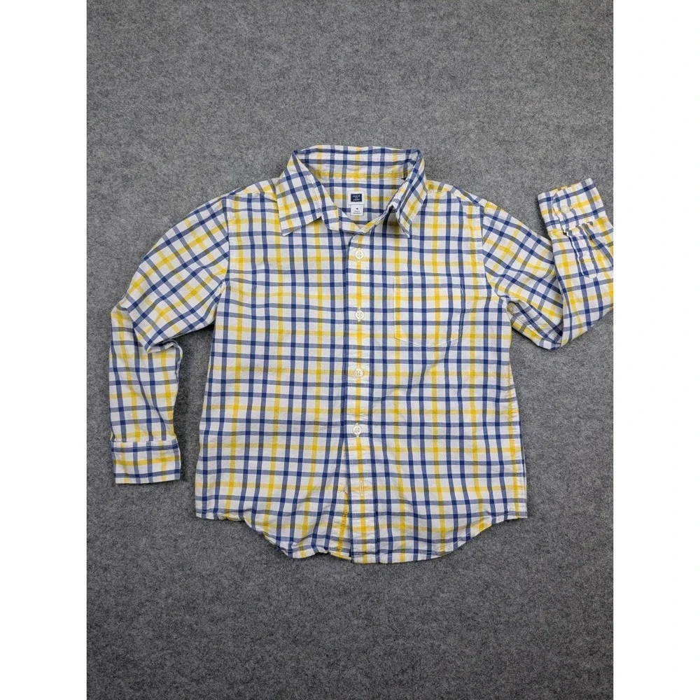 Janie and Jack Boys‎ Blue Yellow Plaid Button Down Shirt Long Sleeve Size 4